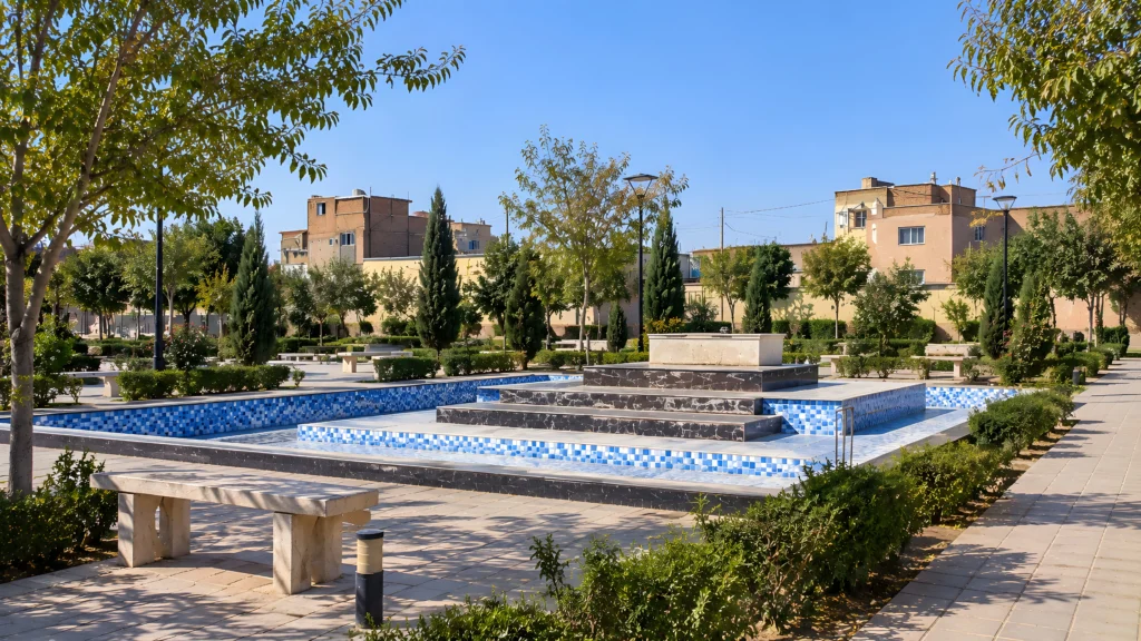 نمایی از فضای سبز و محوطه بوستان شهدای سیرجان، بهترین پارک سیرجان